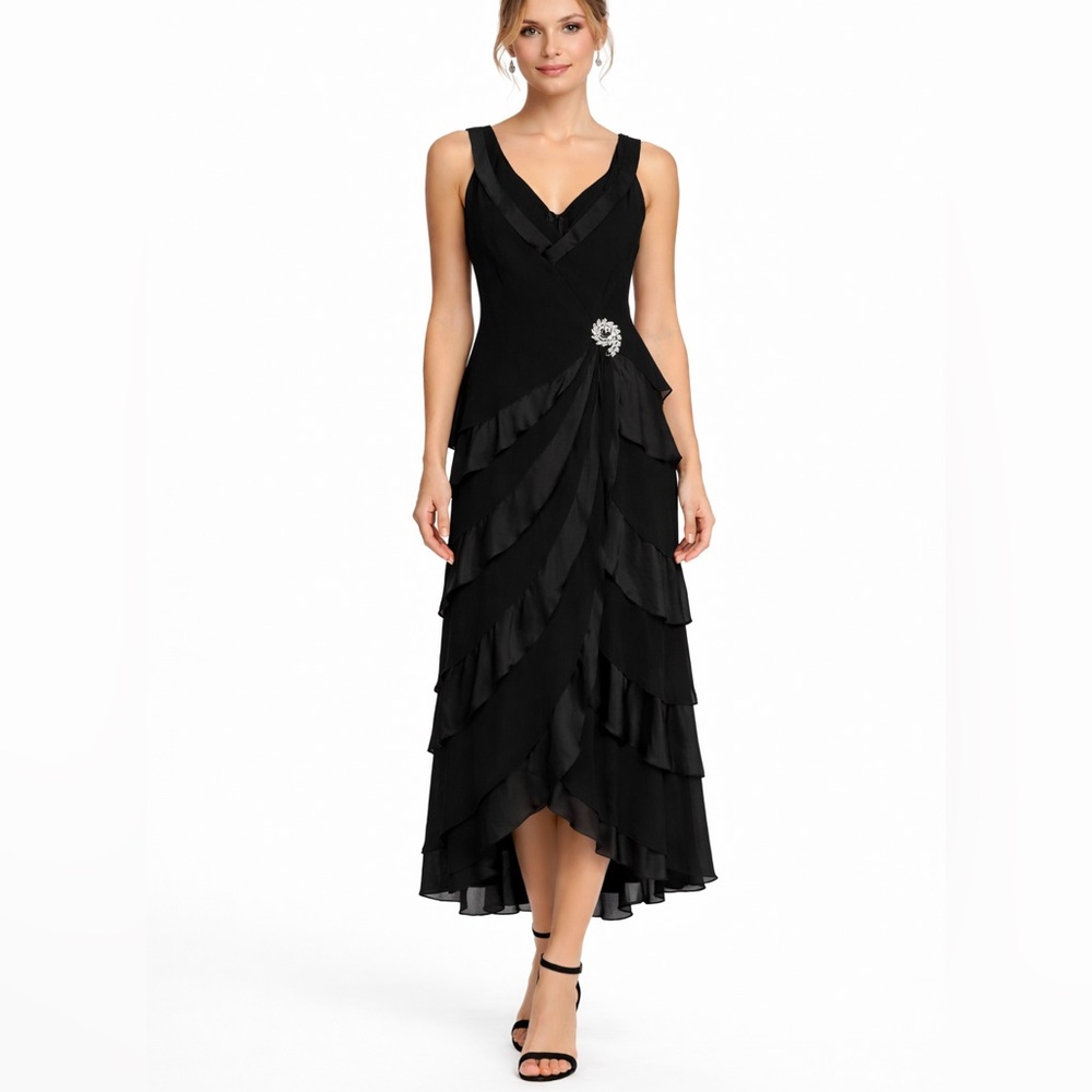 Tadashi 100% Silk Flowing Layers Ankle Length Gown Like New Size 2